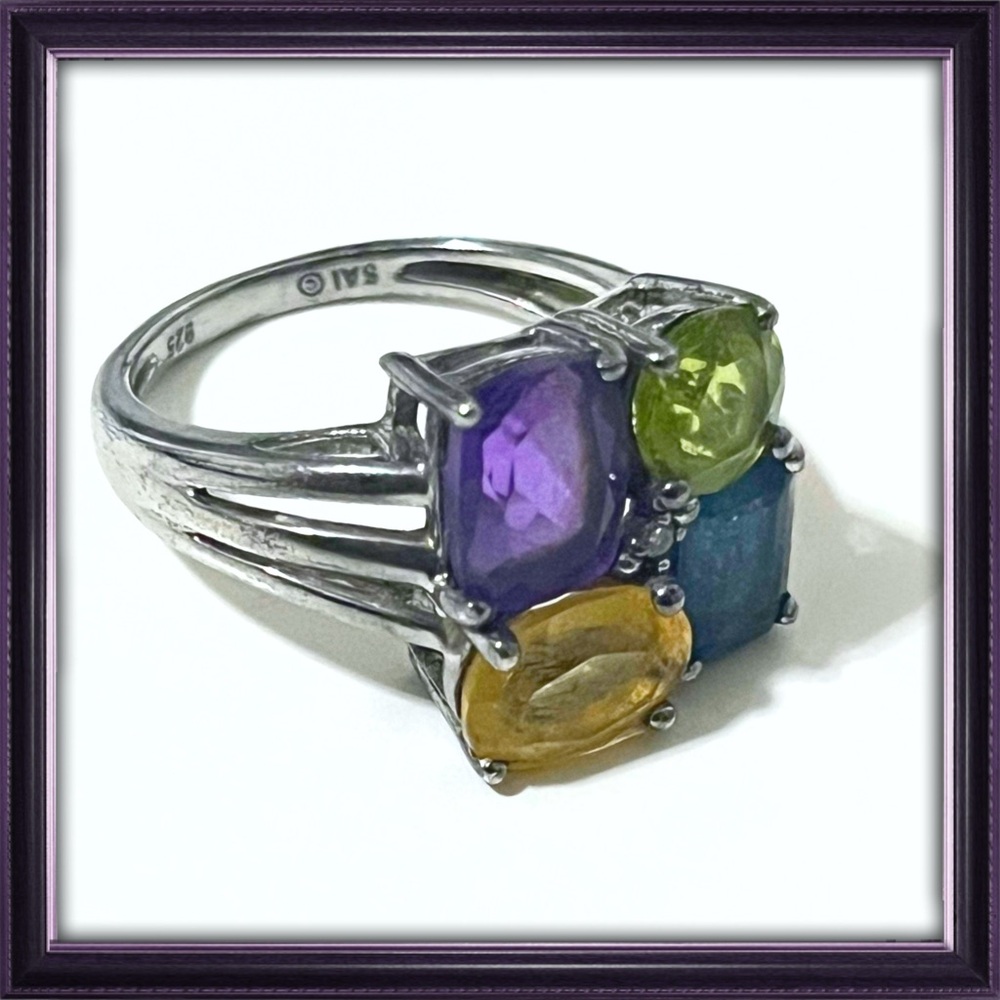 Silver ring with semi-precious stones